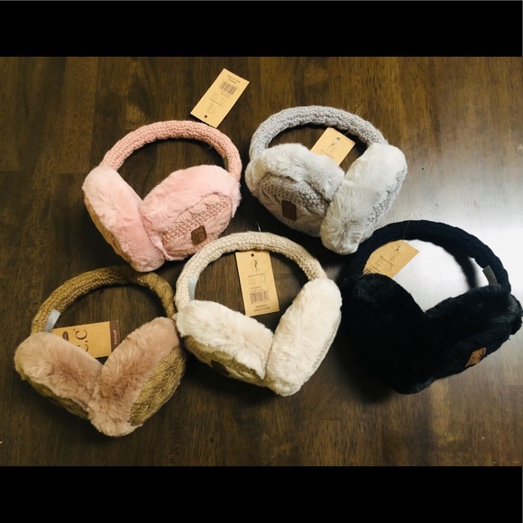 C.C Grey Cable Knit Ear Muffs w/Faux Fur - Picture 6 of 6